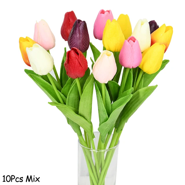 10PCS Tulip Artificial Flower Real Touch Artificial Bouquet Fake Flower for Wedding Decoration Flowers Home Garen Decor Mix1
