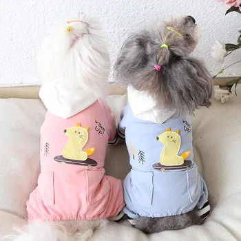 

Autumn and Winter Clothes for Yorks Small Fox Printed Four-legged Pet Clothing Warm Clothes with Hat Pet Cotton-Padded Overalls