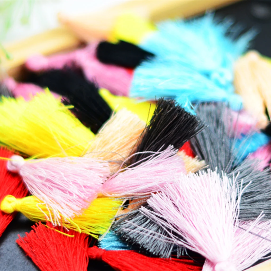 50 Pieces Mixed Color Silk Tassels Charms Satin Tassel for Bookmark Craft Phone Chain Bag Pendant Key Ring Making 4cm