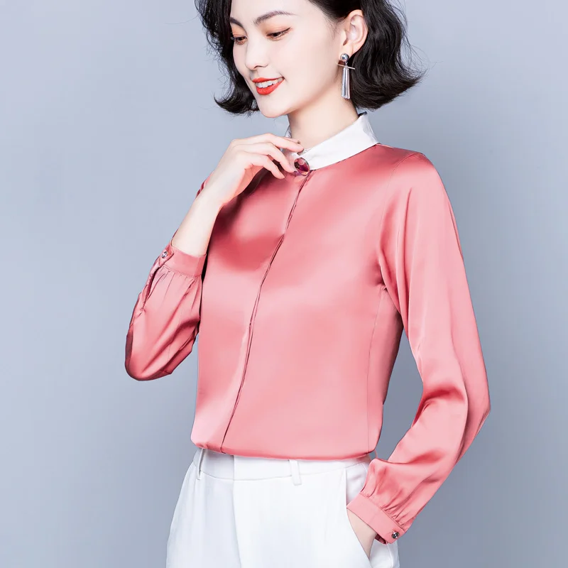 

Korean Silk Women Shirts Women Long Sleeve Shirts Blouses Office Lady Satin White Shirt Tops Plus Size Femininas Elegante Full