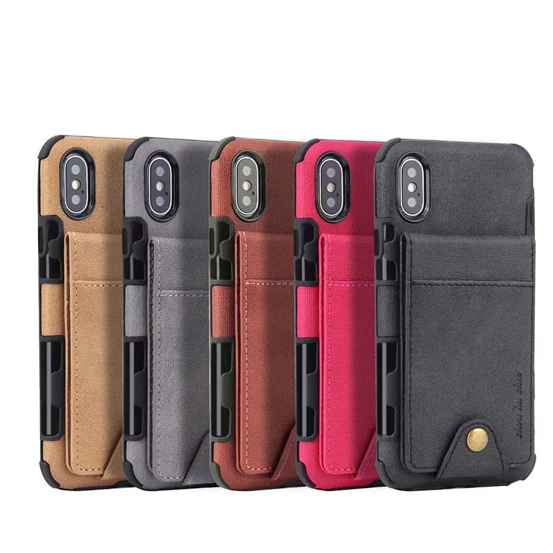 

Card Case For iPhone X S XS Max XR 6 7 8 Plus Shockproof Cloth PU leather + Soft TPU Cash Slot Case Cover Skin