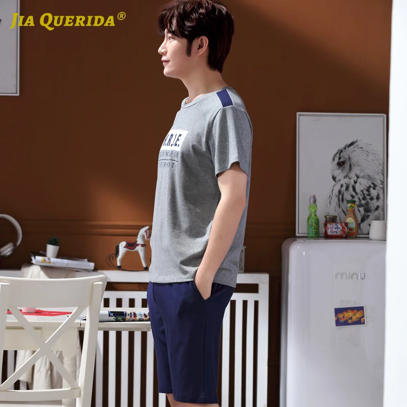 Crew Neck New Smart Casual Pajama Men Homesuit Homeclothes Fashion Style Short Sleeve Short Pants Men Pijama Mens Pajama Set