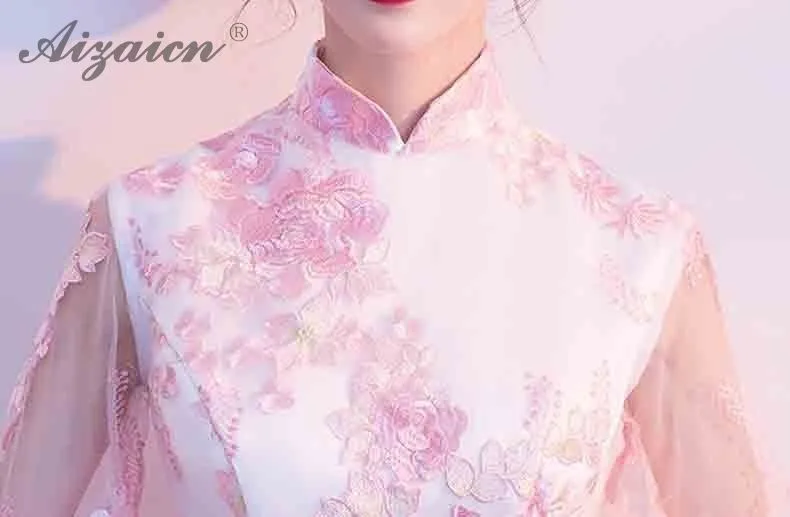 Розовая юбка трапециевидной формы вышивка Cheongsam Китай маленькие платья в восточном стиле винтажное платье Qi Pao Женская Китайская традиционная одежда