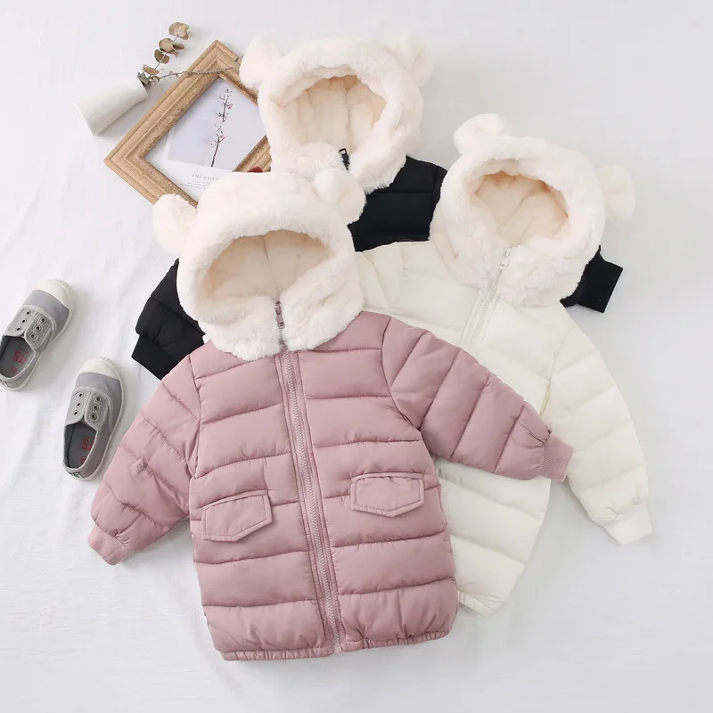 

2019 Down Jacket For Girls Fashion Cool Warm Girl Coat With Fur Hood Wool Zipper Jacket Pink Winter Parka For Girls