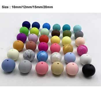 

200pcs Silicone Beads Food Grade Round 10mm 12mm 15mm 20mm Baby Teething Toys DIY Baby Pendant Necklace Silicone beads