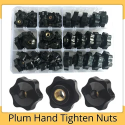 M4 M5 M6 M8 M10 Thumb Clamping Blind Though Black Nut Handle Thread Star Mechanical Knob Plum Hand Tighten NutsAssortment Kit