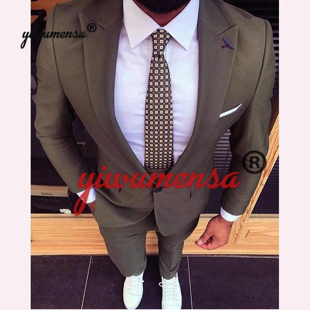 Последний дизайн пальто брюки зеленый мужской костюм Slim Fit 3 шт.(куртка+ жилет+ брюки) Индивидуальный заказ свадебные костюмы для мужчин s смокинг жених