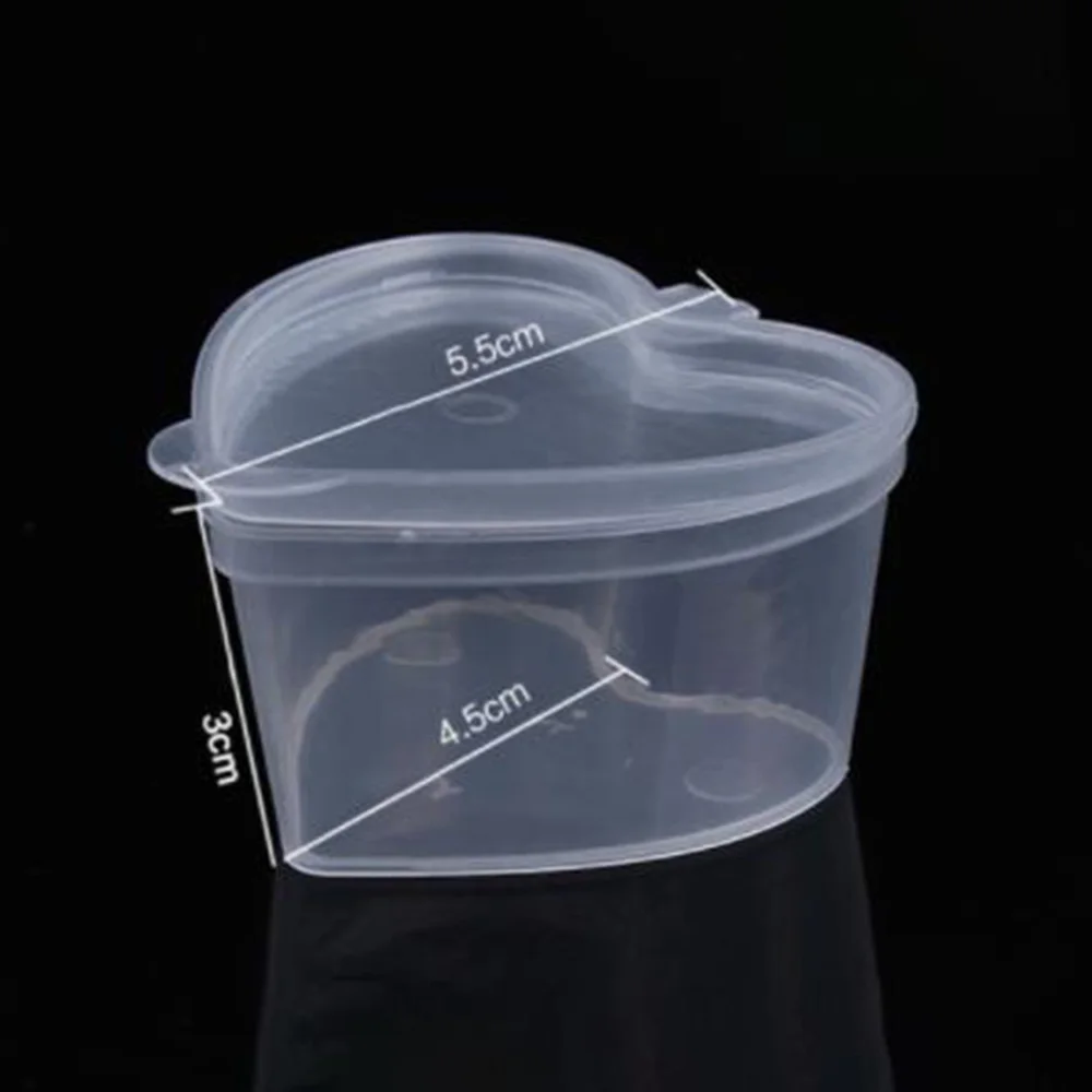 20Pcs Heart Shape Sauce Cup Food Box With Lids Disposable Plastic Storage Container Pigment Paint Box For Kitchen Organizer Home