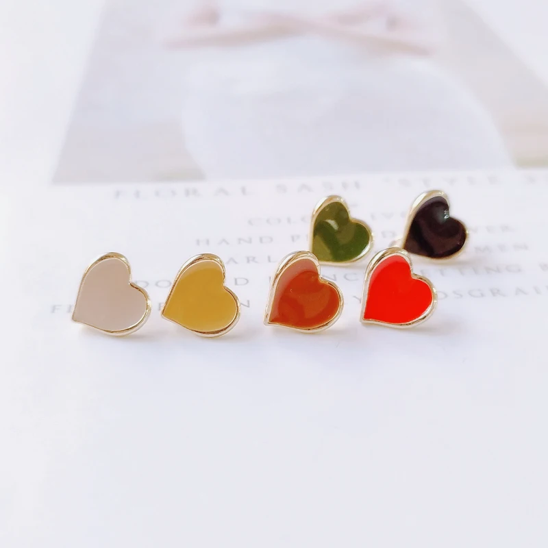 

Enamel Heart Alloy Ring Stud Earring Finding Components Eardrop Simple Style DIY Jewelry Accessories Handmade Materials 6pcs