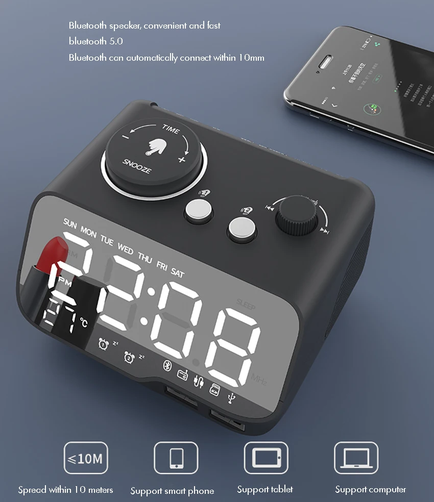 Bluetooth speaker clock side profile