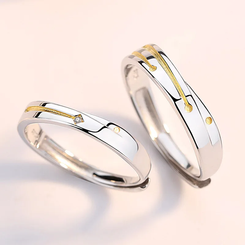 2 PCS/Set Couple Rings For Women Sun Moon Butterfly Deer Dolphin Wings Electrocardiogram Cross Matching Jewelry Finger Open Ring