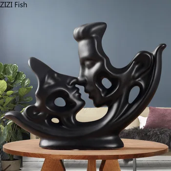 

Couple Hugging Abstract Statuette Black White Ceramics Crafts Figurines Ornaments Desk Decoration Wedding Souvenir Home Decor