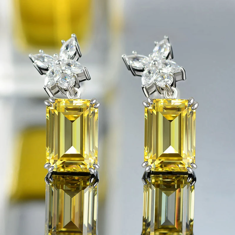 OEVAS Vintage 100% 925 Sterling Silver Emerald Cut Created Moissanite Gemstone Drop Dangle Earrings Fine Jewelry Wholesale