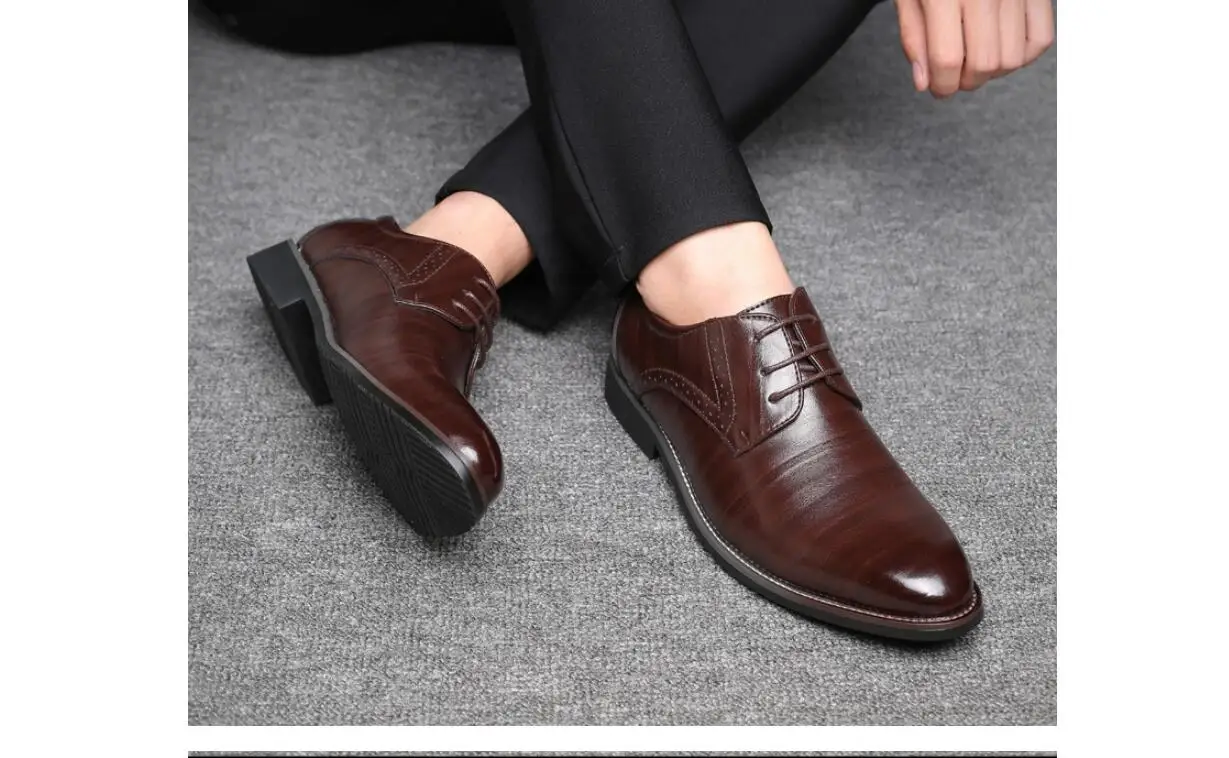 Autumn Spring Formal Shoes Men Dress Fashion Men Flats Shoes Genuine Leather Retro Pointed Toe Oxford Male Footwear Large size