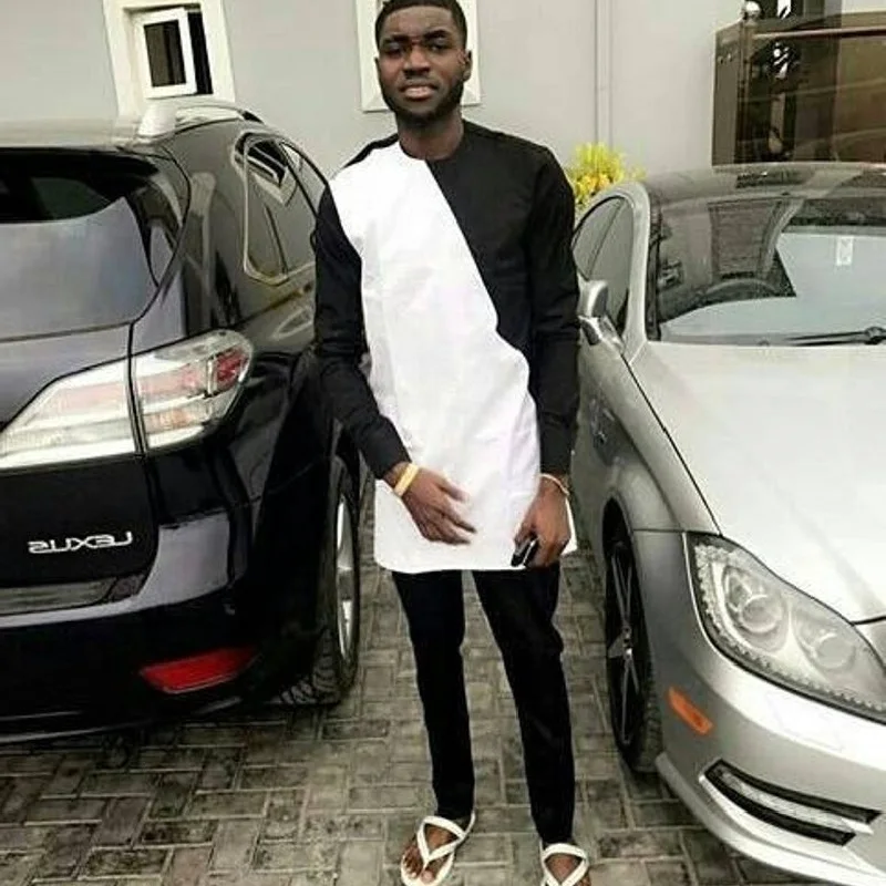 Африканская одежда Мужской комплект черная/белая рубашка с черными брюками