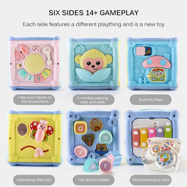Baby Musical Box Toddler Funny Hand Drum Toy Baby Activity Cube Geometric Blocks Toys Infant Sorting Music Plaything Box Toy 4