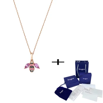 

SWA Fashion New Lucky Color Honey Pendant Rose Gold Gorgeous Delicate Pink Bee Decoration Crystal Female Jewelry Necklace