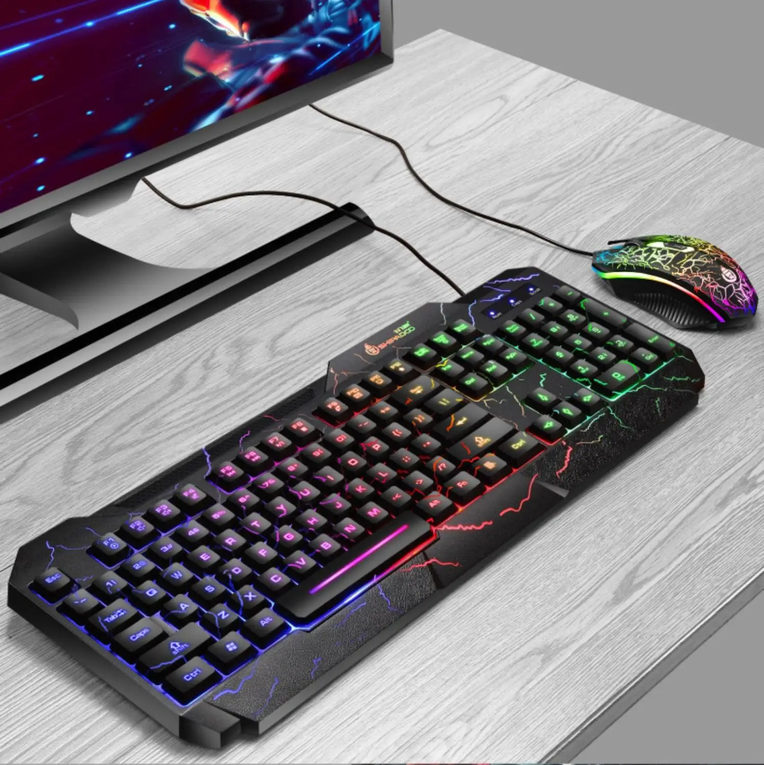 

Keyboard And Mouse Combo USB Wired Gamer Gaming Keyboard Mouse Kit RGB LED Luminous Waterproof Magic Mouse Keyboard Set For PC