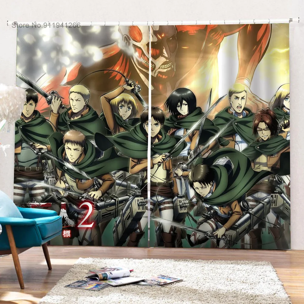 Cartoon Attack On Titan Blackout Curtains for Bedroom Window Treatment Fabric Anime Curtain Living Room Ultra-thin Micro Shading 