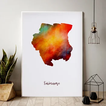 

Suriname map watercolor Map Modern City Canvas Art Print Wall Pictures for Living Room No Frame