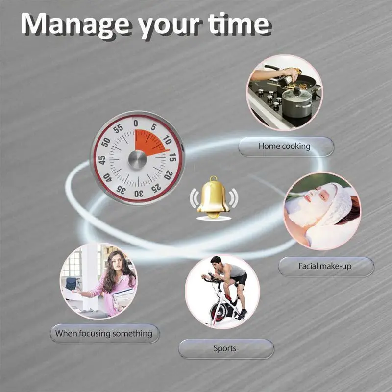 HLZS-Magnetic Mechanical Rotate Timer 60 Minutes Record Capacity Counter Alarm loud Sound Ring Working When Time Is Reached For