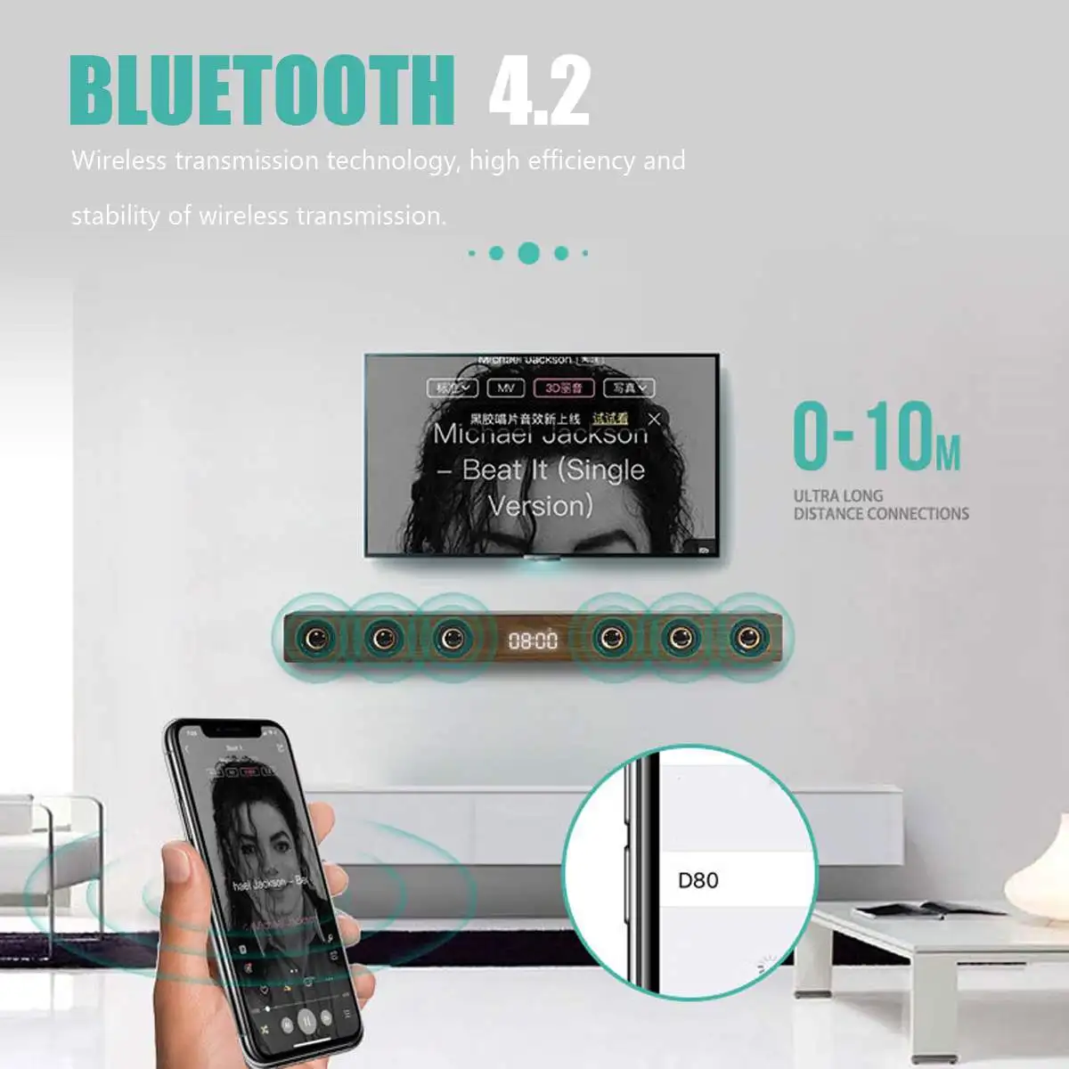  30W Wireless TV Soundbar bluetooth Speaker Sound Bar HIFI Stereo Sound Wooden Loundspeaker with AUX