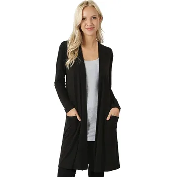 

Fashion Cardigans Female Women Autumn Long Sleeve Casual Solid Thin Cardigan Coat Pockets Decoration Streetwear Long Coat: