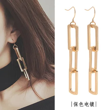 

European and American exaggerated fashion rectangular chain earrings female Korean style personality simple geometric earrings