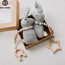 Vamos fazer montessori brinquedos conjunto coelho dos desenhos animados faia mordedor de madeira grau alimentício mordedor enfermagem pingente dentição brinquedos crianças brinquedo