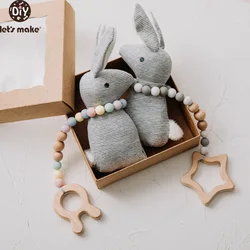 Let's Make Montessori Toys Set Cartoon Bunny Beech Teether Food Grade Wooden Teether Nursing Pendant Teething Toys Kids Toy