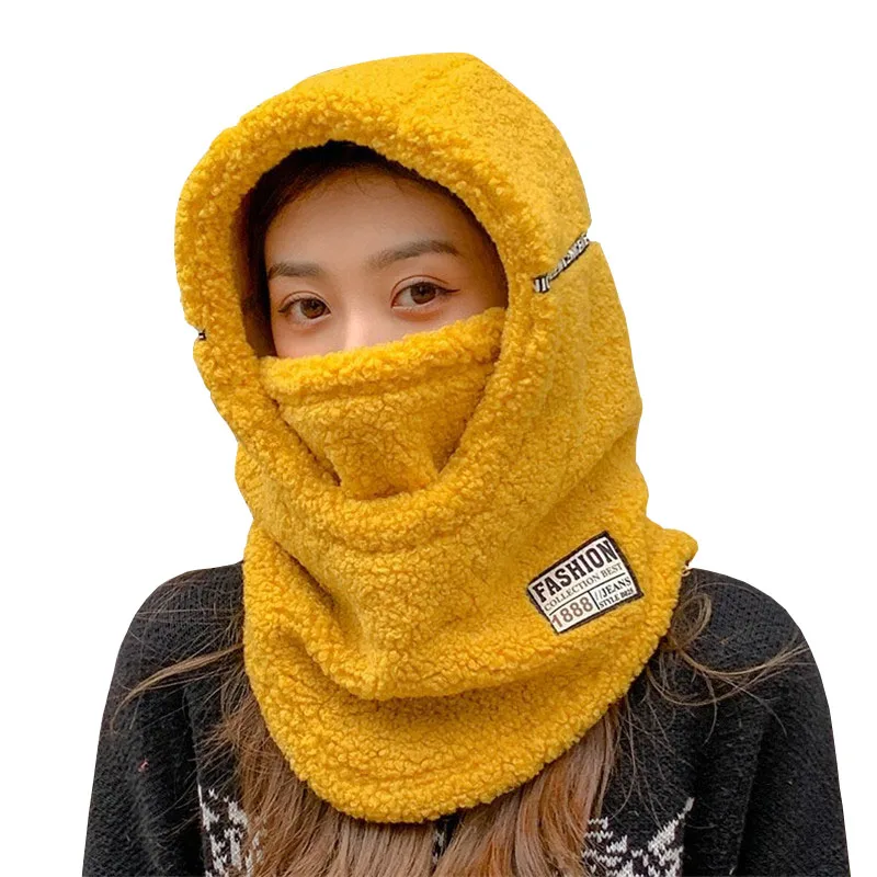 New Winter Fleece Hat for Women Tide Plus Velvet Cycling Scarf Set Plush Outdoor Warm Beanie Hooded Cap | Аксессуары для одежды