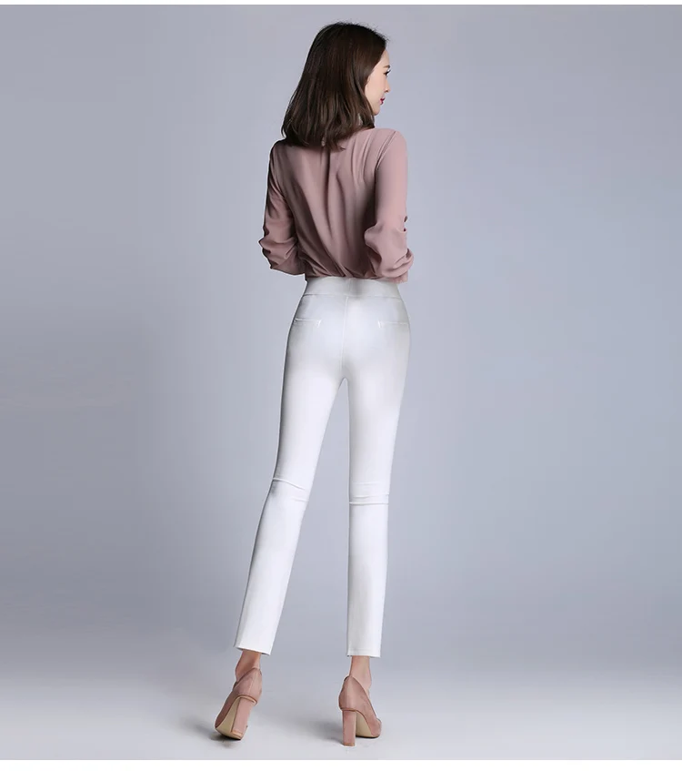 Pantalon, большие женские брюки, высокая эластичность, OL, для девушек, для офиса, для работы, узкие брюки, черные, белые, с высокой талией, брюки для женщин, Q162