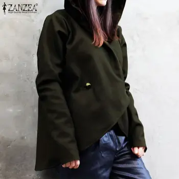 

Fashion Autumn Coat Women's Jackets ZANZEA 2020 Casual Hooded Double Breasted Outwear Female Asymmetric Sweatshirts Overcoat 5XL