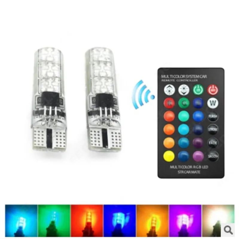 2 шт. T10 5050 SMD RGB 6 светодиодный Авто Клин боковой светильник с пультом