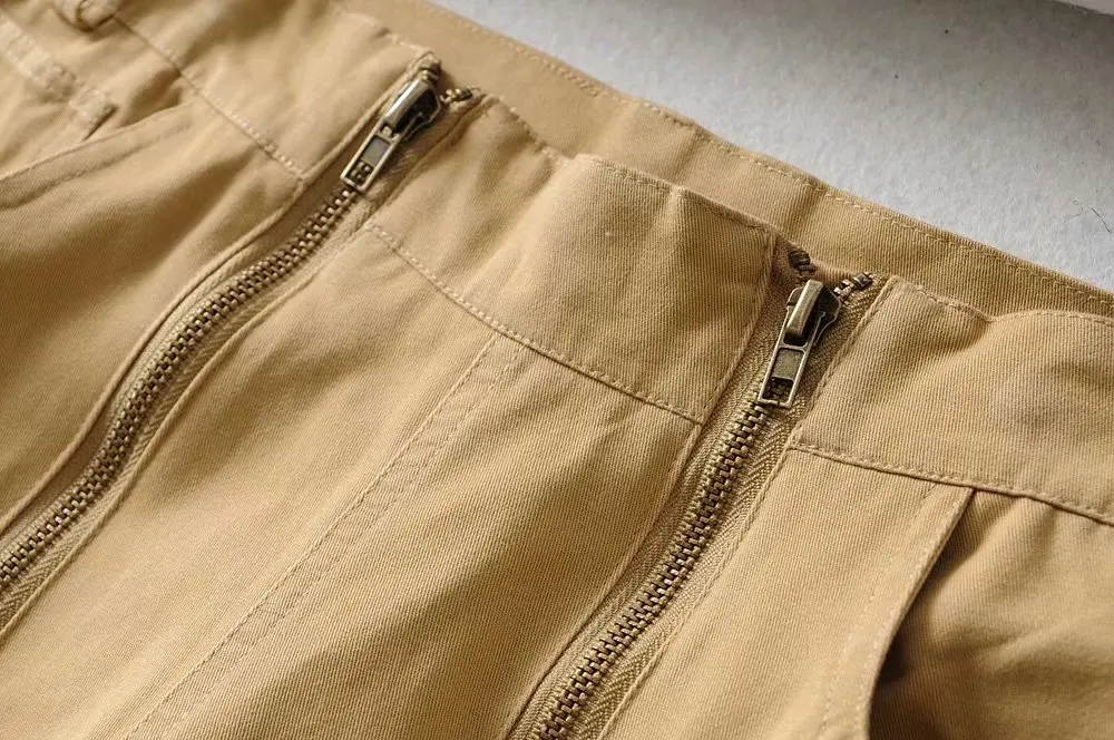 Bazaleas панковские брюки с двойной молнией pantalones mujer, брюки цвета хаки, женские уличные модные брюки с карманами для женщин