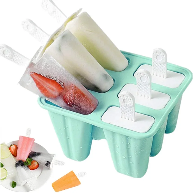NEW Summer 6 compartment Silicone Hole Homemade Ice Cream Mould DIY Cube Maker Mold Dessert with Popsicle Stick kitchen tool | Дом и сад