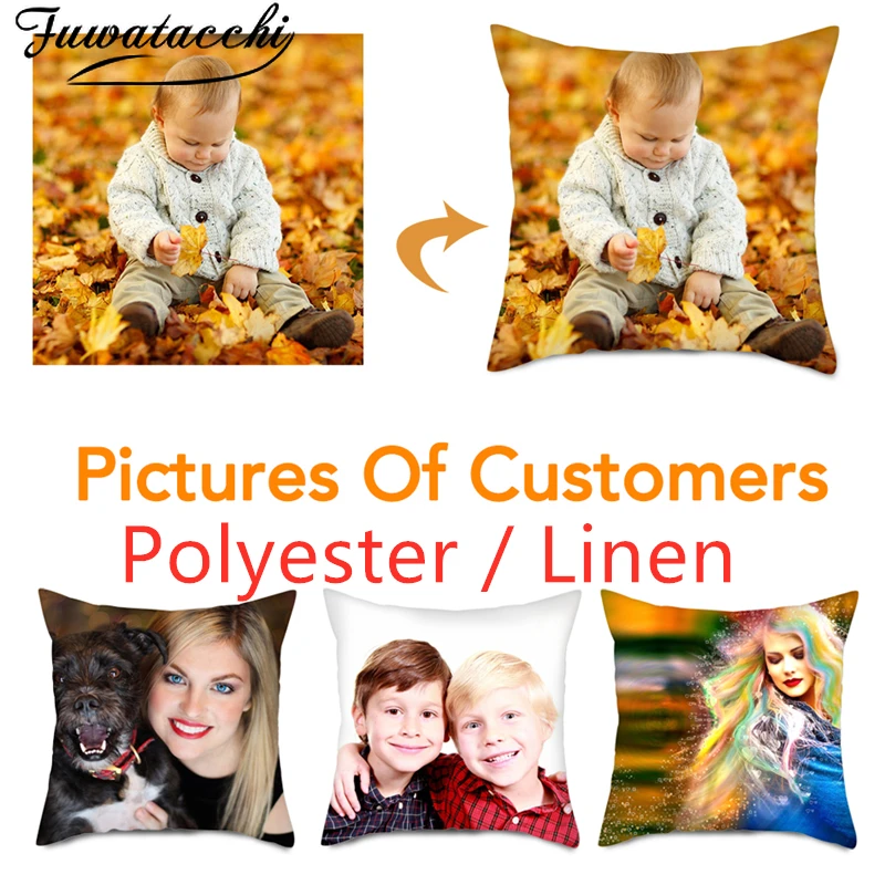 

Fuwatacchi Custom Flax/ Polyester Peach Skin Cushion Covers 45x45cm Pet ,wedding Personal Life Photos Customize Gift Logo Prited