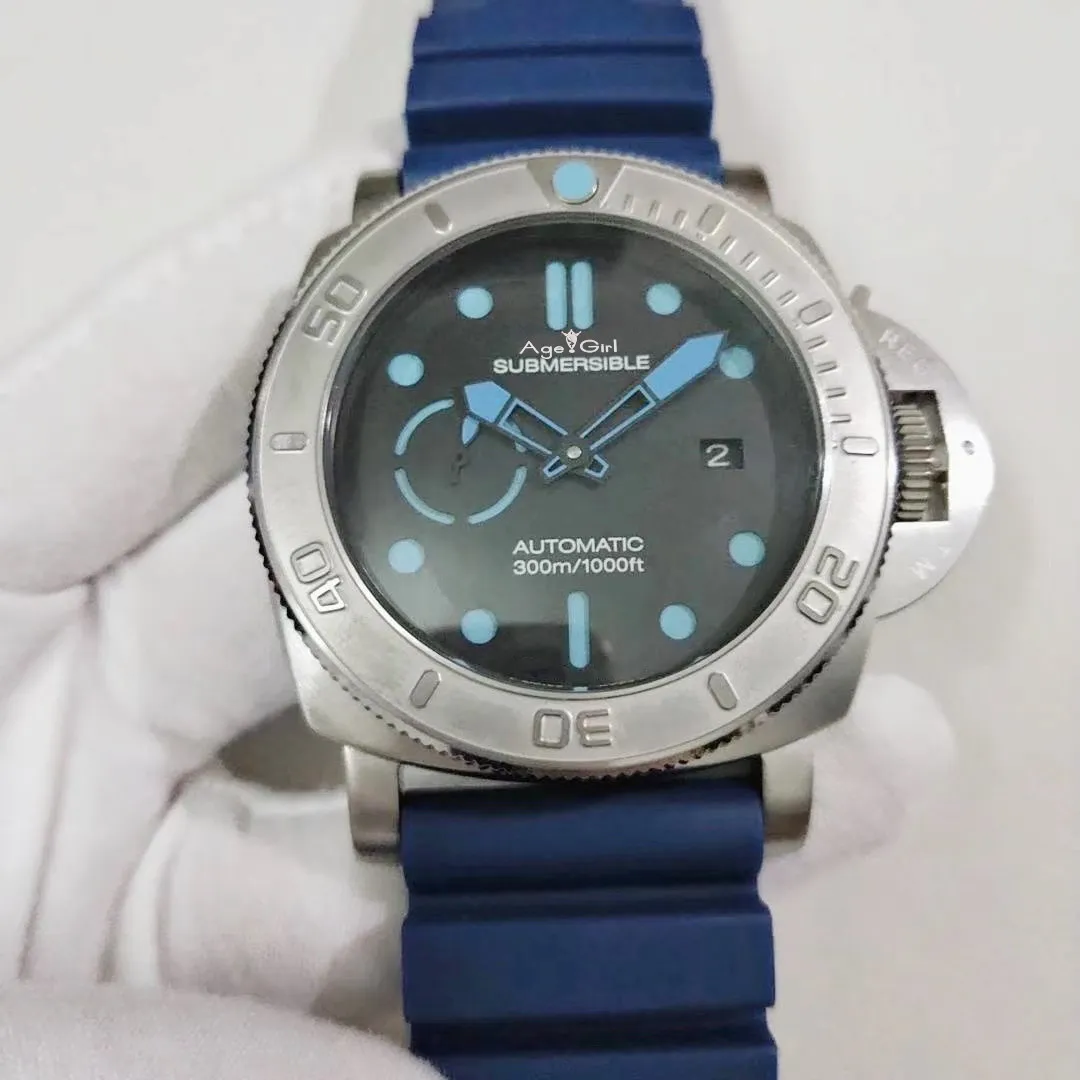 

Luxury Brand New Men Automatic Mechanical Sapphire Stainless Steel Blue Rubber Matte Bezel Watch Luminous 47mm AAA+