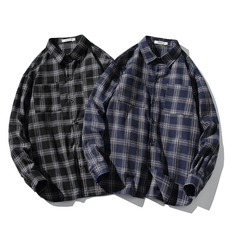 Рубашка Мужская Фланелевая в клетку Повседневная Уличная одежда стиле хип-хоп