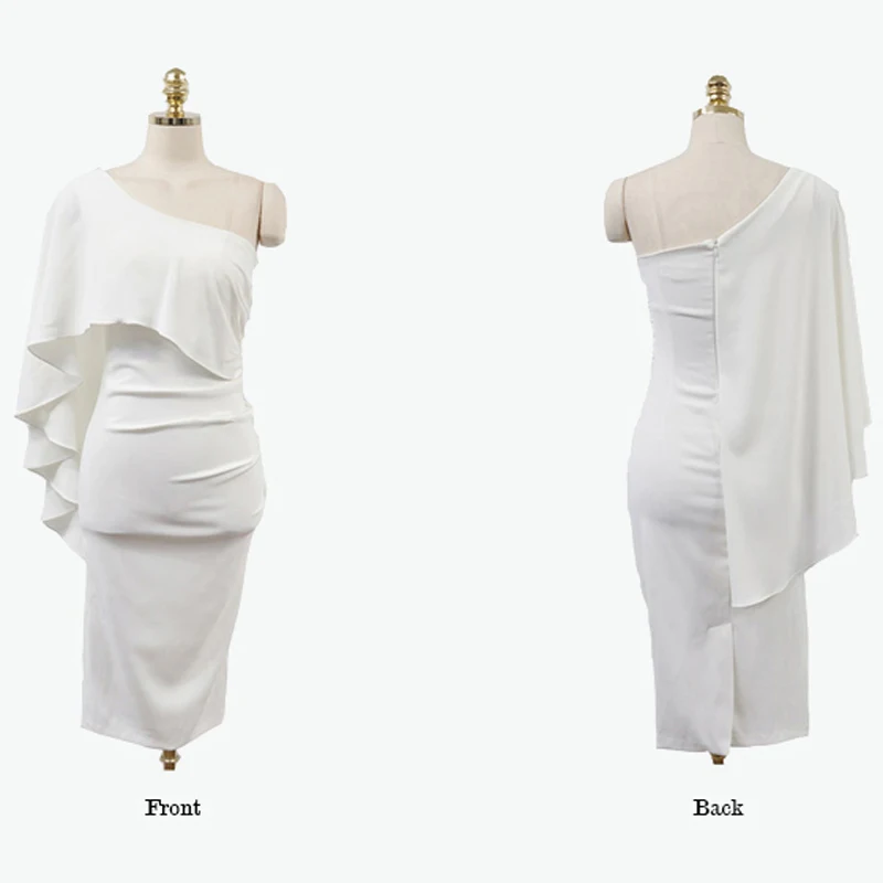 Drop shipping Sexy Cold Shoulder Cloak Solid Party Dress Strapless Slim Waist Pleated Dresses BodycON White Spring vestidos |
