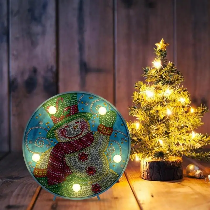 Xmas DIY особой формы алмазов картина светодиодный ночной Светильник Снеговик светильник вышивка стол ночь рождественские украшения для дома