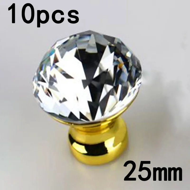 

New Arrival 10 PCS / Pack Silver/Gold Crystal Knobs Single Hole Diameter 25mm For Cabinets Drawers Cabinets Dressing Table