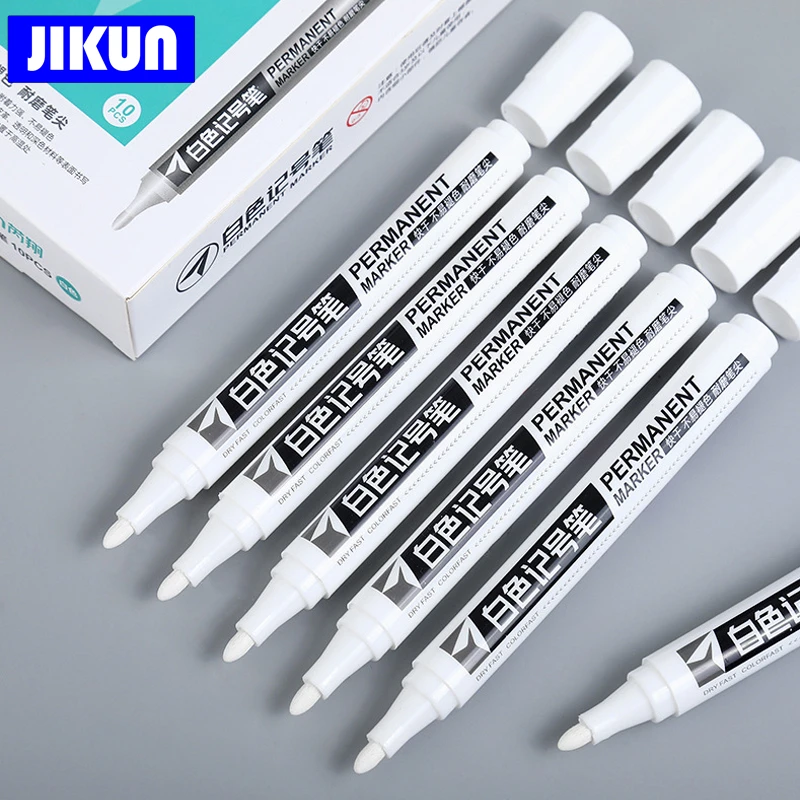 JIKUN 5pcs White Marker Pen Alcohol Paint Oily Tire Painting Graffiti Felt  Tip Pens Permanent for Fabric Wood Leather Markers