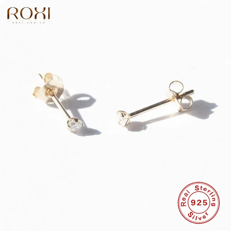 Серьги ROXI из стерлингового серебра 925 пробы, классические модные четыре когтя, циркониевые серьги-гвоздики для женщин, Свадебные обручальные ювелирные изделия для пирсинга