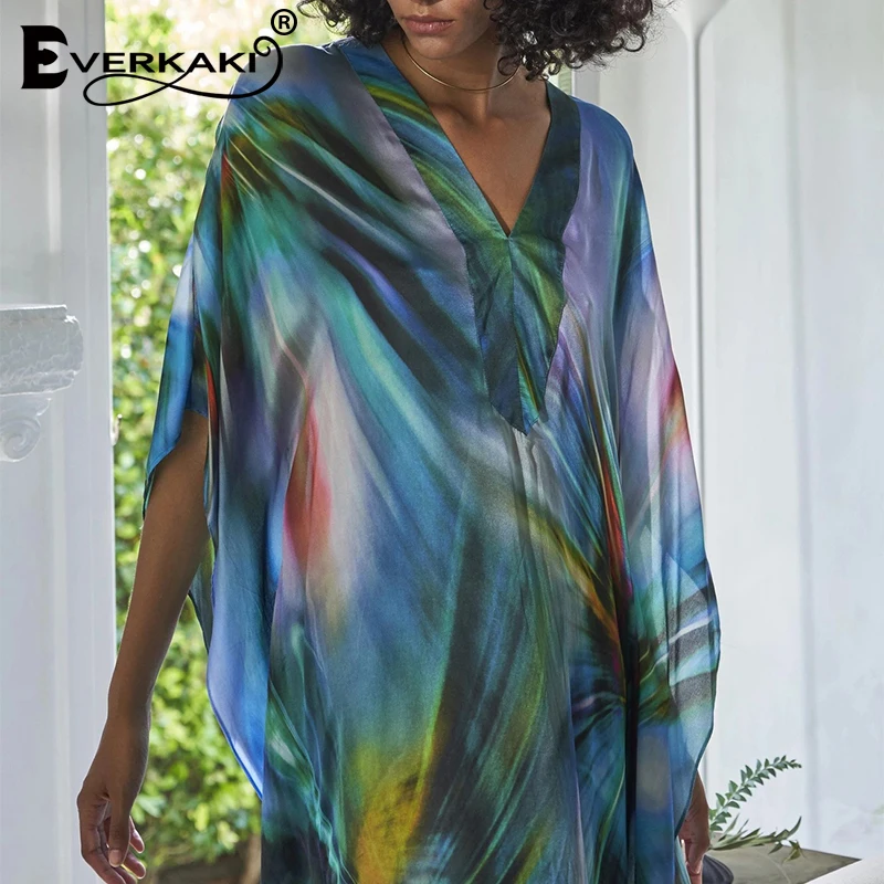 Everkaki женское платье с принтом Boho, свободные платья, туники, комбинезон, летние пляжные женские винтажные длинные платья, женское платье, новинка