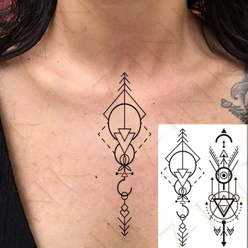 

Waterproof Temporary Tattoo Sticker Line Diamond Triangle Round Arrow Art Tatoo Water Transfer Fake Flash Tatto for Man Women