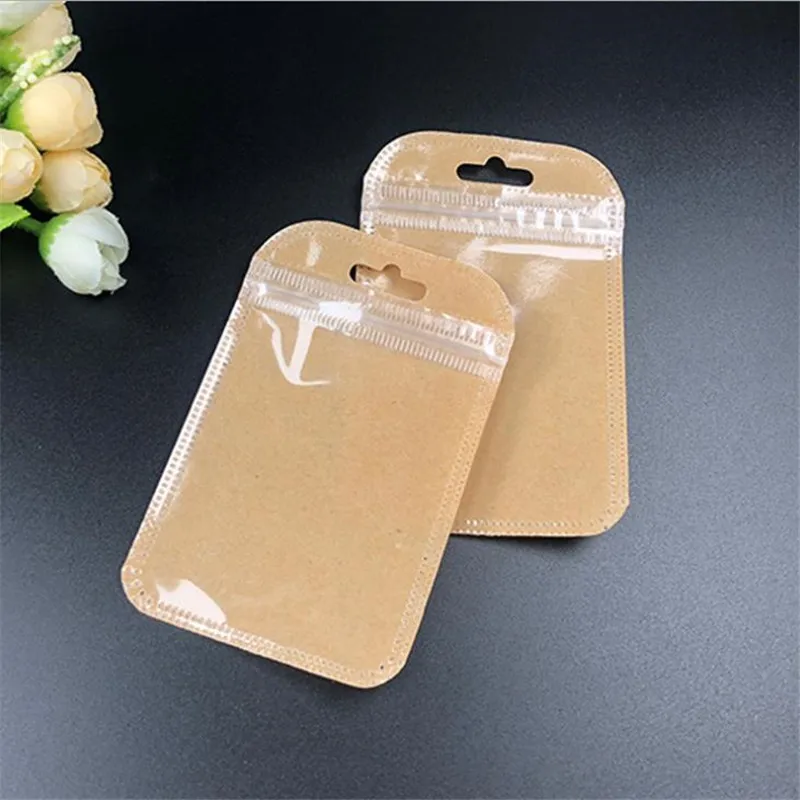 500pcs 7*11cm Small Ziplock Kraft Paper Pack Bags Clear Window Jewelry Zipper Storage Bag Mini Plastic Ziplock bag