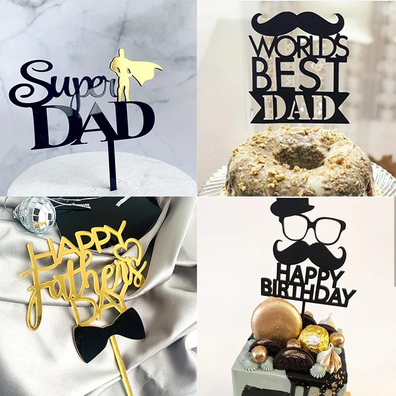

New Super Dad Acrylic Cake Topper Gold Dad Father Birthday Cake Topper for Father's day Daddy Birthday Party Cake Decorations