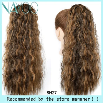 

Nayoo Long Corn Wave Synthetic Hair Ponytail Extension Clip in Claw Hair Extensions Dark Brown Magic Paste Hairpieces For Women