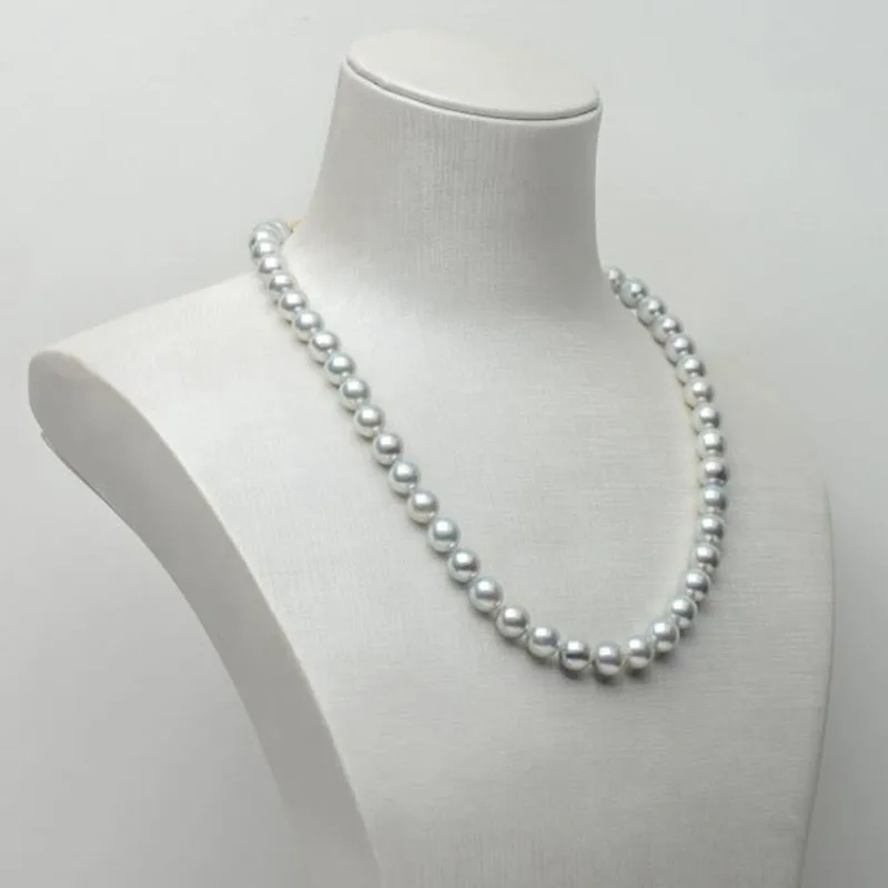 Luminous Silver Real Akoya Cultured Pearl Necklace 14k Yellow Gold 8-8.5mm